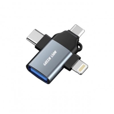 مبدل USB به لایتنینگ و USB-C/microUSB گرین لاین مدل GN3in1OTG