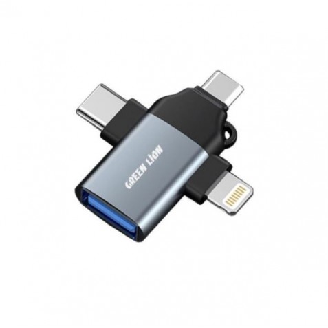 مبدل USB به لایتنینگ و USB-C/microUSB گرین لاین مدل GN3in1OTG