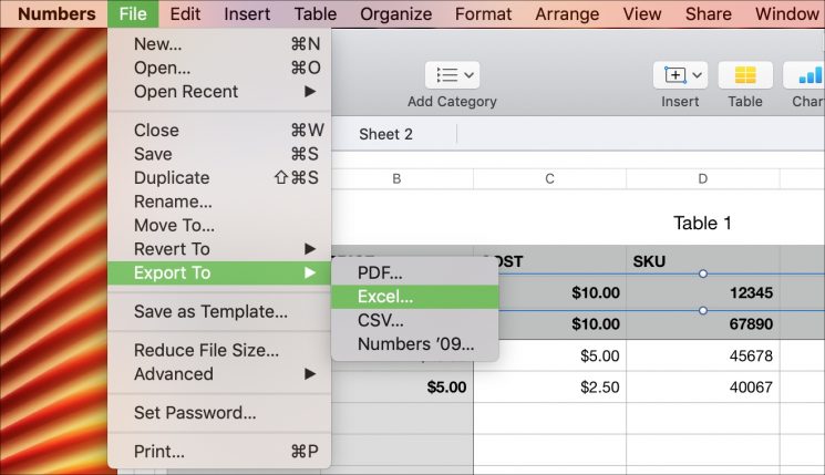 چگونگی تبدیل یک فایل Numbers به Excel در مک و iOS
