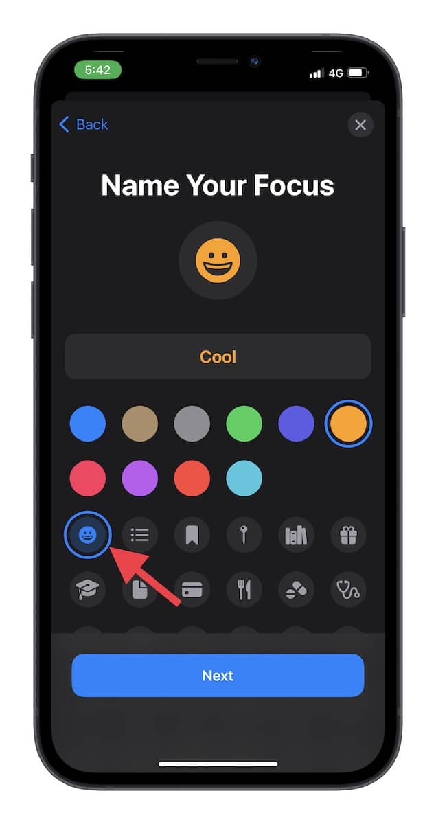Select emoji for focus mode